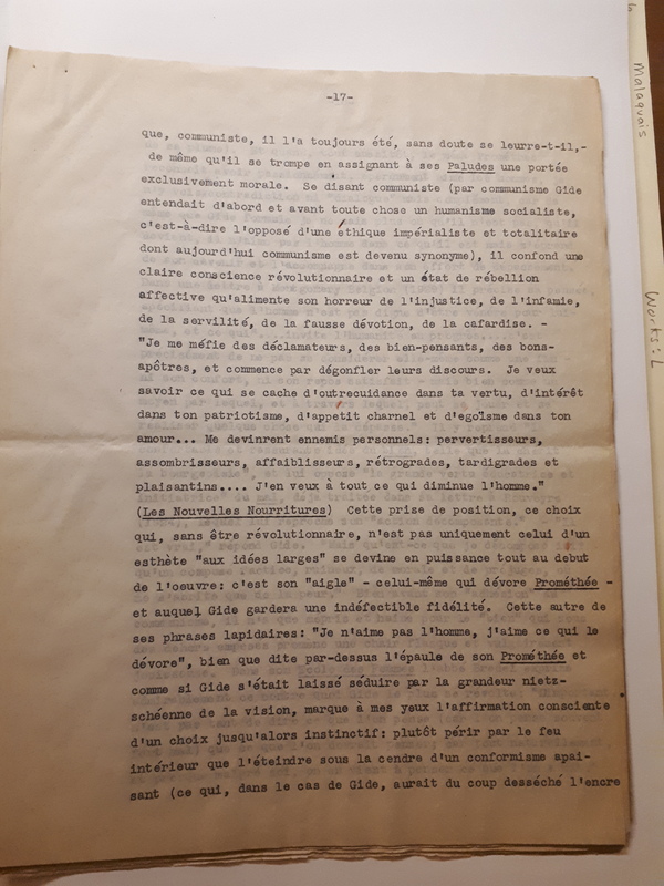 Le Sens de la rébellion dans l'œuvre de Gide , 1945 Le Sens de la rébellion dans l'œuvre de Gide , 1945