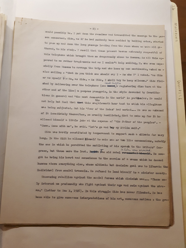 Le Sens de la rébellion dans l'œuvre de Gide , 1945 Le Sens de la rébellion dans l'œuvre de Gide , 1945