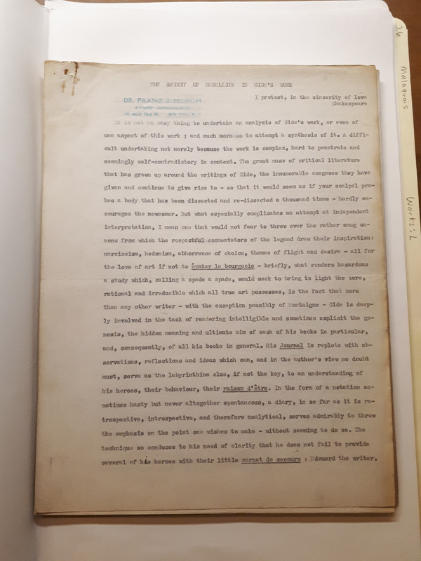 Le Sens de la rébellion dans l’œuvre de Gide , 1945 Le Sens de la rébellion dans l’œuvre de Gide , 1945