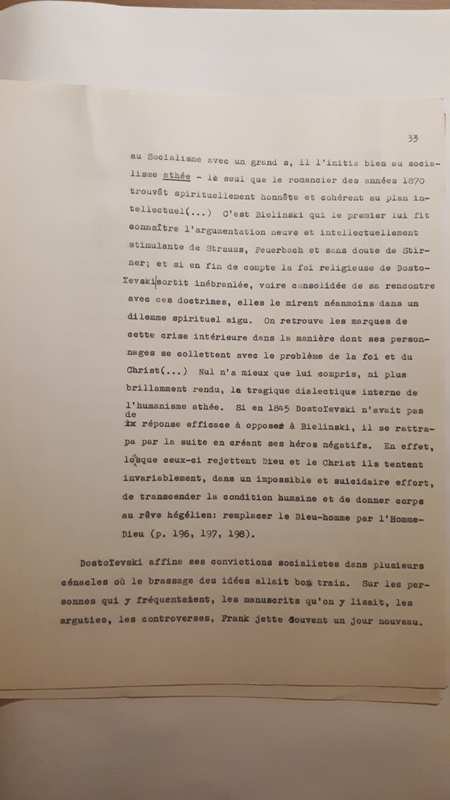 Tapuscrit de la présentation de <em>Joseph Frank, Dostoïevski, les germes de la révolte, 1821-1849 </em>(1981) Tapuscrit de la présentation de <em>Joseph Frank, Dostoïevski, les germes de la révolte, 1821-1849 </em>(1981)