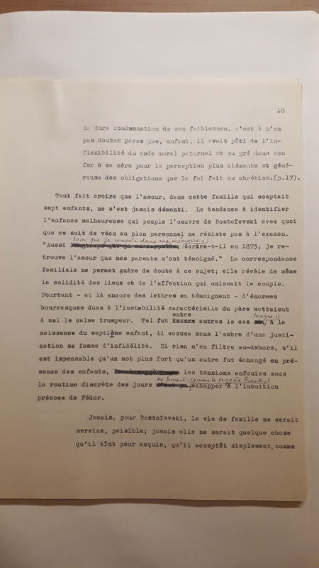 Tapuscrit de la présentation de <em>Joseph Frank, Dostoïevski, les germes de la révolte, 1821-1849 </em>(1981) Tapuscrit de la présentation de <em>Joseph Frank, Dostoïevski, les germes de la révolte, 1821-1849 </em>(1981)