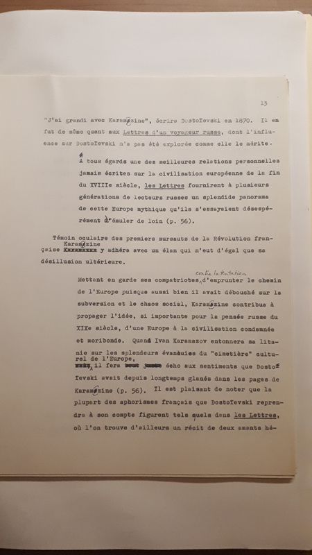 Tapuscrit de la présentation de <em>Joseph Frank, Dostoïevski, les germes de la révolte, 1821-1849 </em>(1981) Tapuscrit de la présentation de <em>Joseph Frank, Dostoïevski, les germes de la révolte, 1821-1849 </em>(1981)