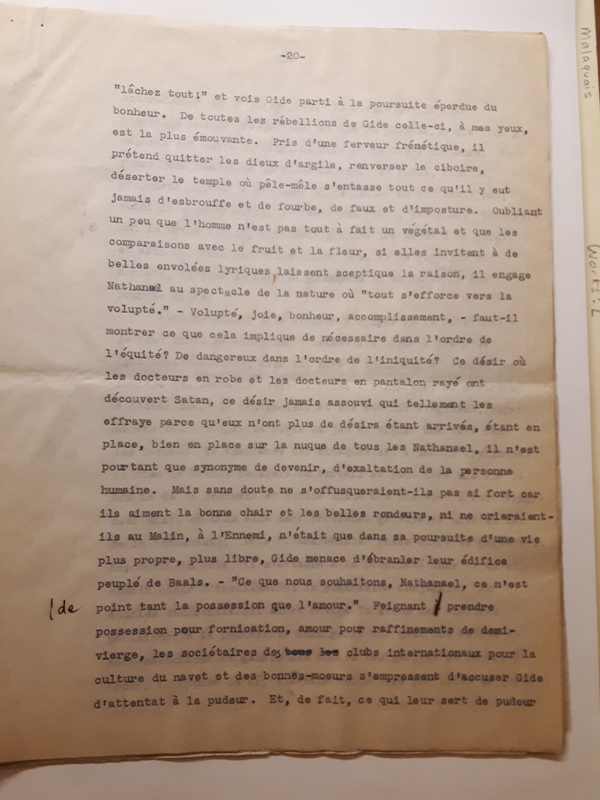 Le Sens de la rébellion dans l'œuvre de Gide , 1945 Le Sens de la rébellion dans l'œuvre de Gide , 1945