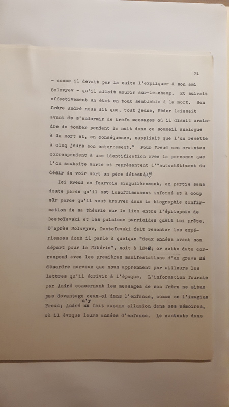 Tapuscrit de la présentation de <em>Joseph Frank, Dostoïevski, les germes de la révolte, 1821-1849 </em>(1981) Tapuscrit de la présentation de <em>Joseph Frank, Dostoïevski, les germes de la révolte, 1821-1849 </em>(1981)