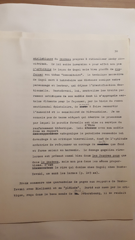 Tapuscrit de la présentation de <em>Joseph Frank, Dostoïevski, les germes de la révolte, 1821-1849 </em>(1981) Tapuscrit de la présentation de <em>Joseph Frank, Dostoïevski, les germes de la révolte, 1821-1849 </em>(1981)
