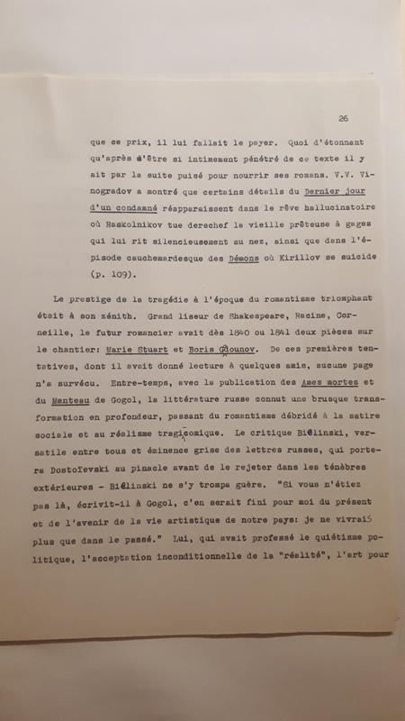 Tapuscrit de la présentation de <em>Joseph Frank, Dostoïevski, les germes de la révolte, 1821-1849 </em>(1981) Tapuscrit de la présentation de <em>Joseph Frank, Dostoïevski, les germes de la révolte, 1821-1849 </em>(1981)
