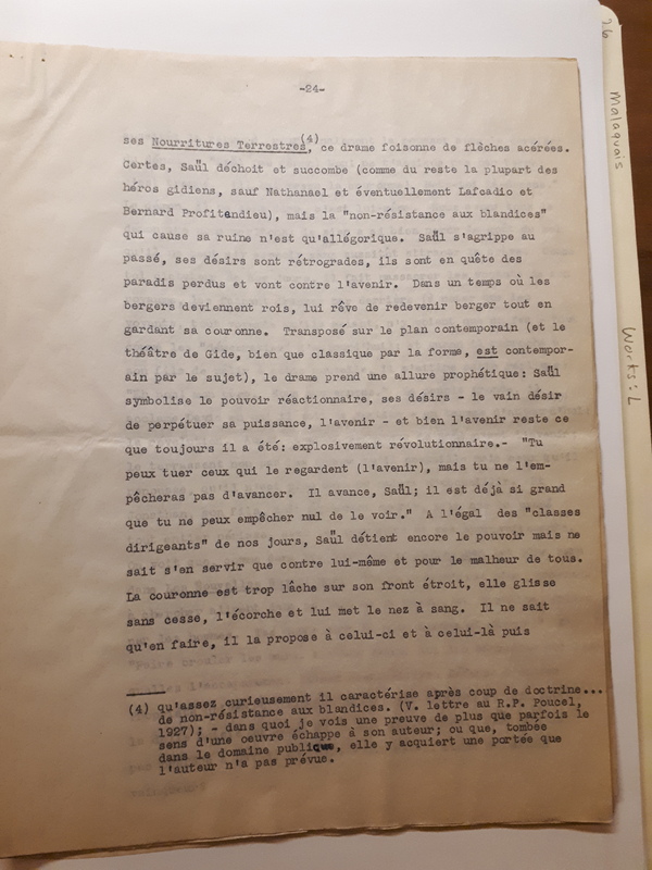 Le Sens de la rébellion dans l'œuvre de Gide , 1945 Le Sens de la rébellion dans l'œuvre de Gide , 1945