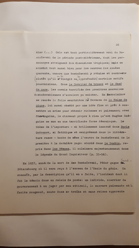 Tapuscrit de la présentation de <em>Joseph Frank, Dostoïevski, les germes de la révolte, 1821-1849 </em>(1981) Tapuscrit de la présentation de <em>Joseph Frank, Dostoïevski, les germes de la révolte, 1821-1849 </em>(1981)