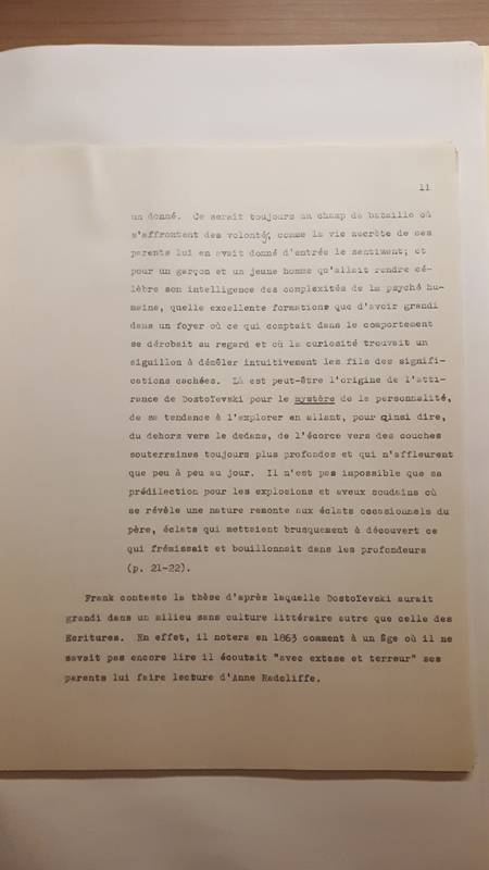 Tapuscrit de la présentation de <em>Joseph Frank, Dostoïevski, les germes de la révolte, 1821-1849 </em>(1981) Tapuscrit de la présentation de <em>Joseph Frank, Dostoïevski, les germes de la révolte, 1821-1849 </em>(1981)