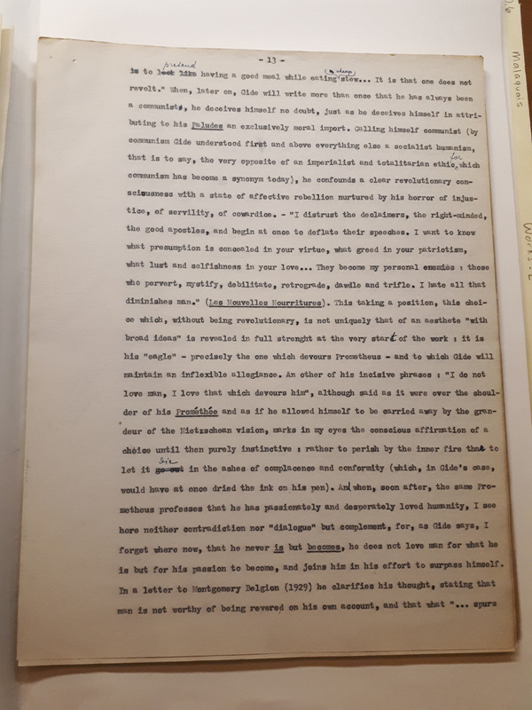 Le Sens de la rébellion dans l'œuvre de Gide , 1945 Le Sens de la rébellion dans l'œuvre de Gide , 1945