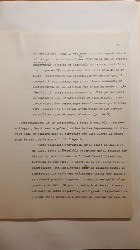 Tapuscrit de la présentation de <em>Joseph Frank, Dostoïevski, les germes de la révolte, 1821-1849 </em>(1981) Tapuscrit de la présentation de <em>Joseph Frank, Dostoïevski, les germes de la révolte, 1821-1849 </em>(1981)