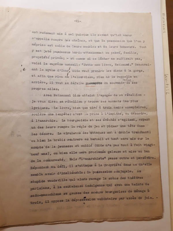 Le Sens de la rébellion dans l'œuvre de Gide , 1945 Le Sens de la rébellion dans l'œuvre de Gide , 1945
