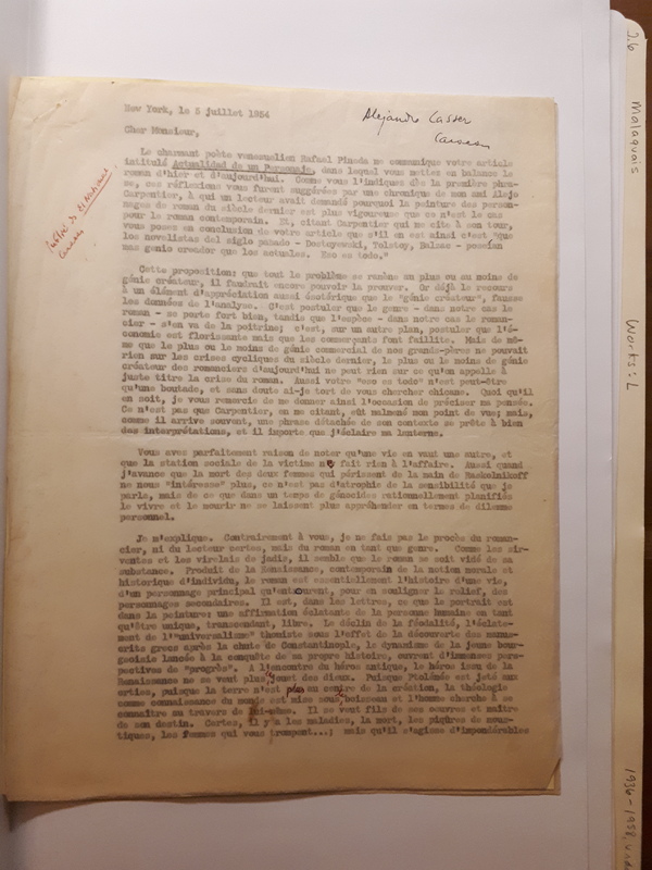Letter to Alejandro Lasser (1954) Letter to Alejandro Lasser (1954)