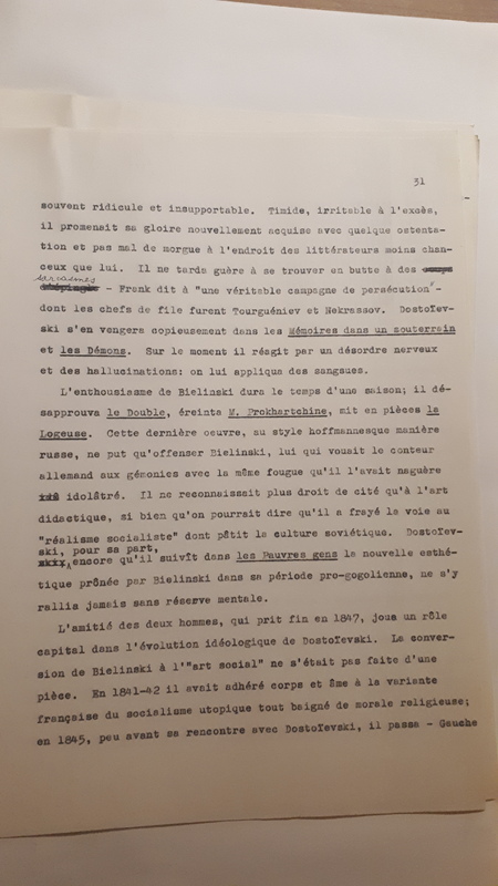 Tapuscrit de la présentation de <em>Joseph Frank, Dostoïevski, les germes de la révolte, 1821-1849 </em>(1981) Tapuscrit de la présentation de <em>Joseph Frank, Dostoïevski, les germes de la révolte, 1821-1849 </em>(1981)