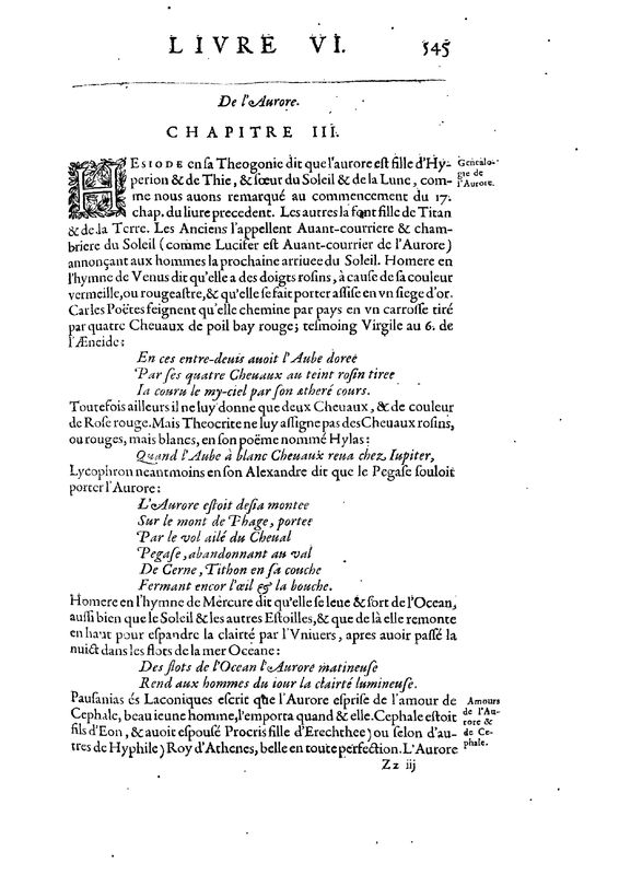Mythologie, Paris, 1627 - VI, 3 : De l’Aurore, p. 545