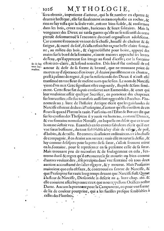 Mythologie, Paris, 1627 - IX, 17 : De Narcisse, p. 1026