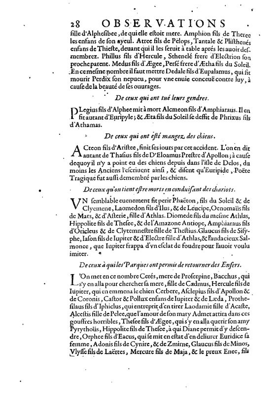 Mythologie, Paris, 1627 - Recherches : Observations curieuses sur divers sujets de la mythologie, p. 28