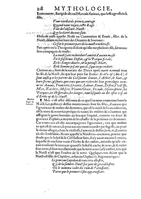Mythologie, Paris, 1627 - III, 13 : De la Nuict, p. 218