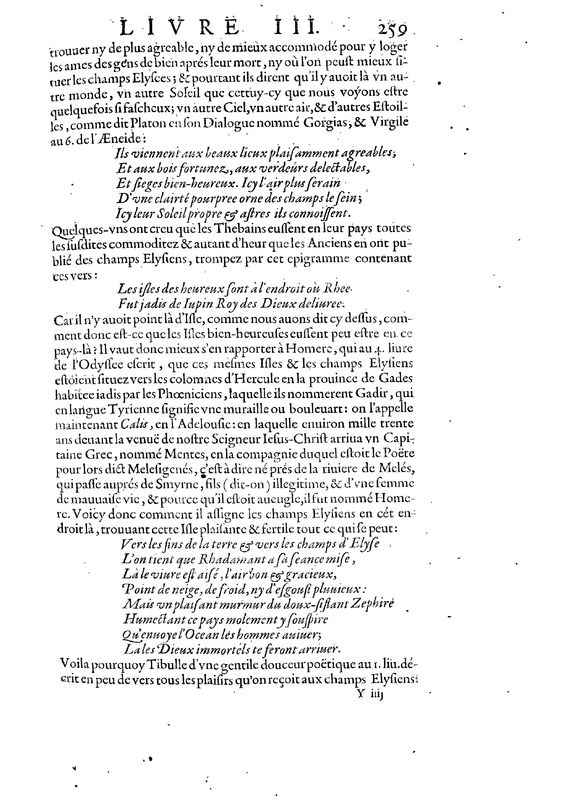 Mythologie, Paris, 1627 - III, 20 : Des Champs Elyseens, p. 259