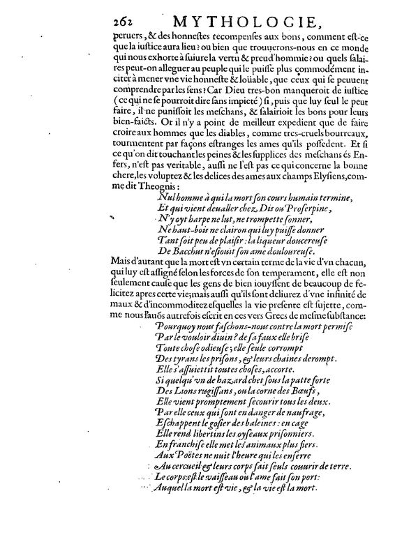 Mythologie, Paris, 1627 - III, 20 : Des Champs Elyseens, p. 262