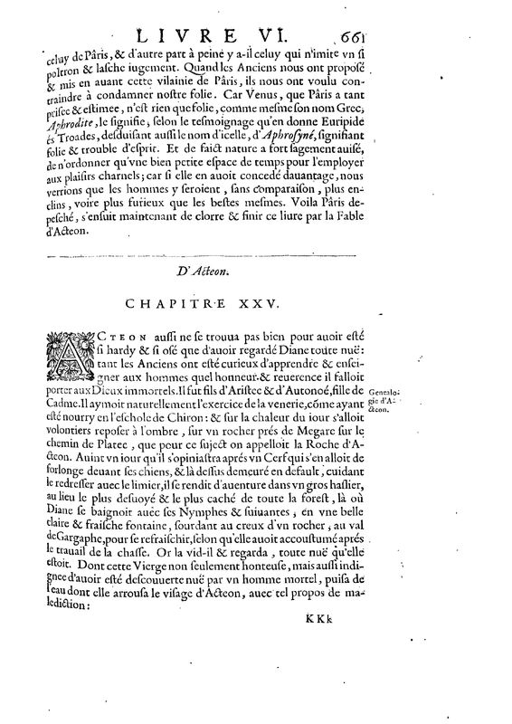 Mythologie, Paris, 1627 - VI, 25 : D’Acteon, p. 661