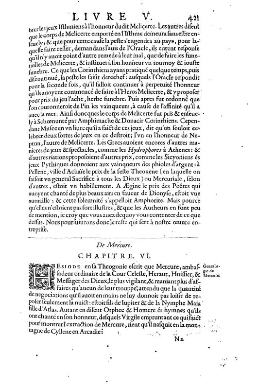Mythologie, Paris, 1627 - V, 5 : Des Isthmiens, p. 421
