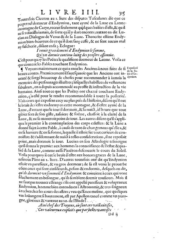 Mythologie, Paris, 1627 - IV, 9 : D’Endymion, p. 315