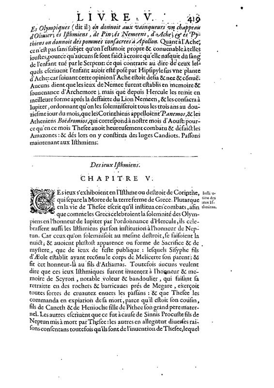 Mythologie, Paris, 1627 - V, 5 : Des Isthmiens, p. 419