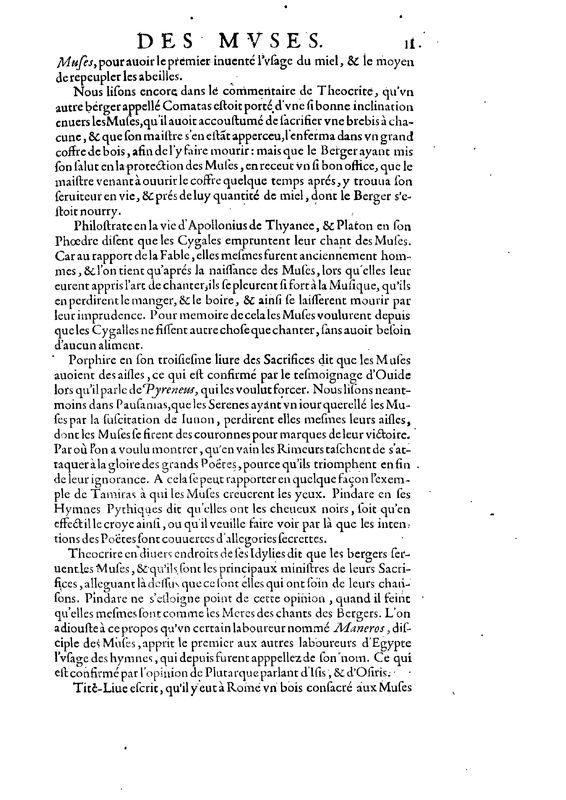 Mythologie, Paris, 1627 - Recherches : Des Muses et de leur généalogie, p. 11