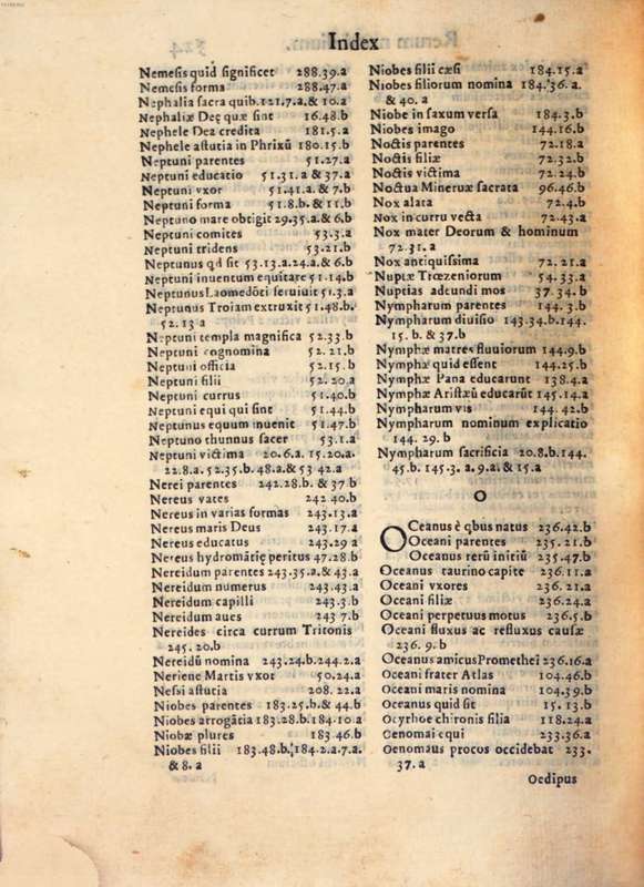 Mythologia, Venise, 1567 - Index rerum notabilium, 324v° Mythologia, Venise, 1567 - Index rerum notabilium, 324v°