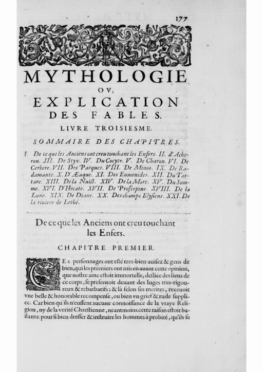 Mythologie, Paris, 1627 - III, 1 : De ce que les Anciens ont creu touchant les Enfers, p. 177