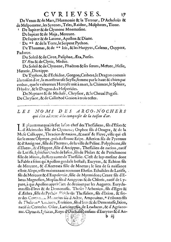 Mythologie, Paris, 1627 - Recherches : Observations curieuses sur divers sujets de la mythologie, p. 17