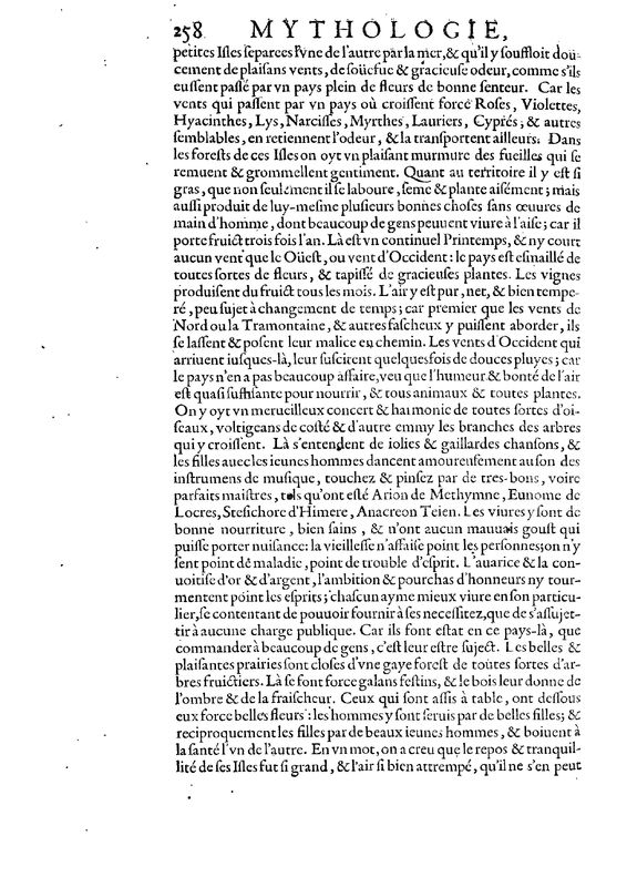 Mythologie, Paris, 1627 - III, 20 : Des Champs Elyseens, p. 258