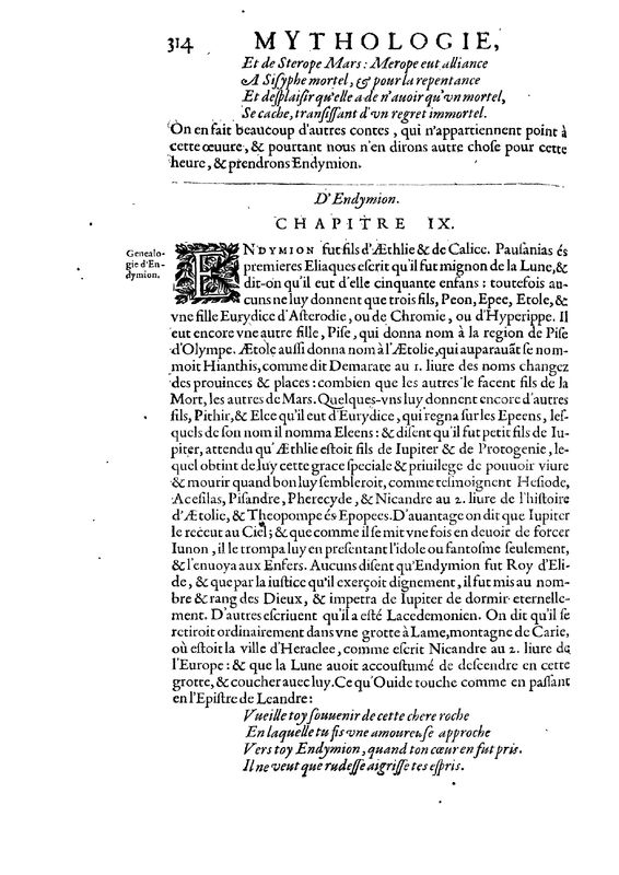 Mythologie, Paris, 1627 - IV, 9 : D’Endymion, p. 314