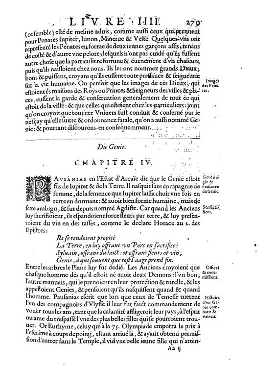Mythologie, Paris, 1627 - IV, 4 : Du Génie, p. 279