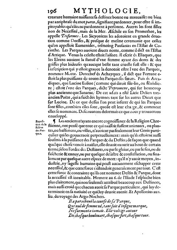 Mythologie, Paris, 1627 - III, 7 : Des Parques, p. 196