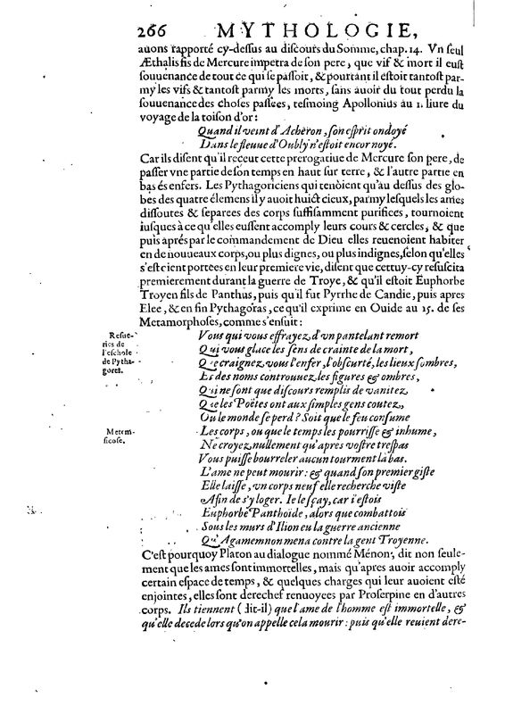 Mythologie, Paris, 1627 - III, 21 : De la riviere de Leté, p. 266