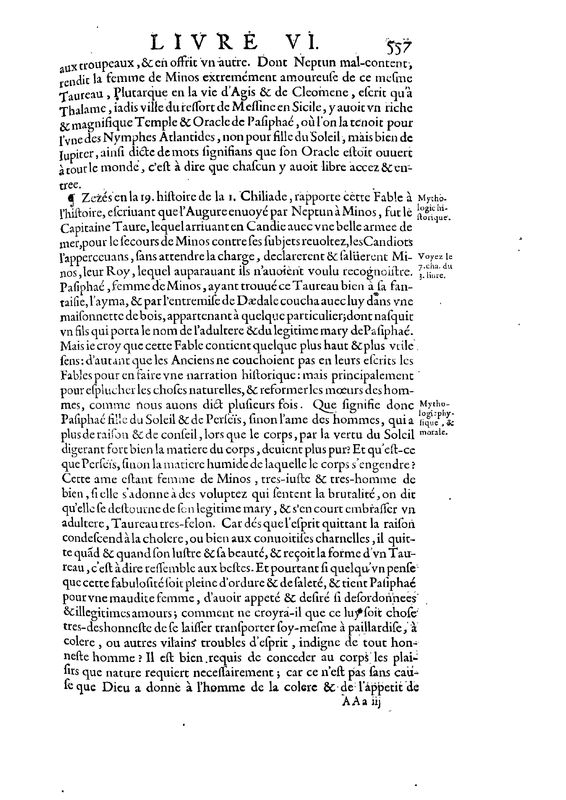 Mythologie, Paris, 1627 - VI, 6 : De Pasiphaé, p. 557
