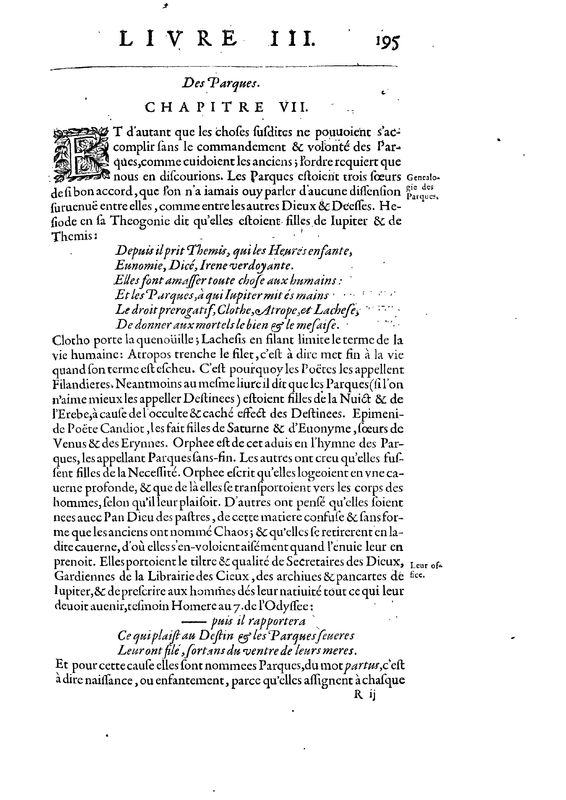 Mythologie, Paris, 1627 - III, 7 : Des Parques, p. 195