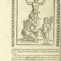 Nove Imagini, Padoue, 1615 - Annot. 02 : Cupidon et Apollon gravant IA sur une fleur où se trouve Iacinthe les bras écartés