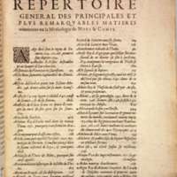 Mythologie, Lyon, 1612 - Repertoire general des principales et plus remarquables matieres contenues en la Mythologie de Noël le Comte, p. [1123]