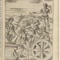 Imagini, Venise, 1571 - 80 : Macaria, déesse du bonheur (mort heureuse) ; l'Envie ; la Faveur ; l'Adulation ; le Bon événement