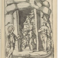 Imagini, Venise, 1571 - 01 : La caverne de l'Eternité, à la porte se tiennent Apollon et la Nature