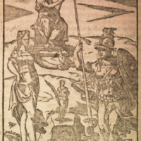 Mythologie, Lyon, 1612 - Minerve casquée et armée ; Minerve avec une corneille ; Minerve au fuseau