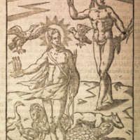 Mythologie, Lyon, 1612 - Apollon entouré d’animaux et tenant les Grâces en main ; Apollon Assyrien