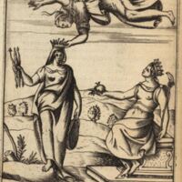 cartari1603_043bis_p166_Iris couronne Junon d'après Martianus Capella ; Junon à la grenade avec une couronne ornée des Heures et des Grâces.JPG