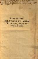 Mythologia, Francfort, 1581 - Colophon, annotations manuscrites et plat inférieur, n.p.