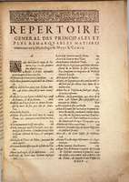 Mythologie, Lyon, 1612 - Repertoire general des principales et plus remarquables matieres contenues en la Mythologie de Noël le Comte, p. [1123]