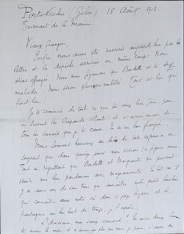 Lettre de John-Antoine Nau à Toussaint Luca, 18 août 1913