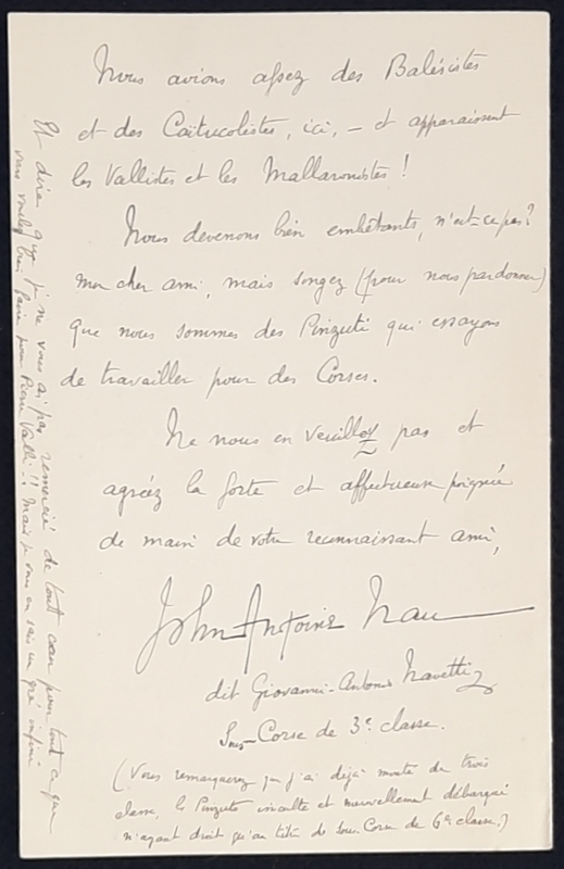 Lettre de John-Antoine Nau et Yette Nau à Toussaint Luca, 24 janvier 1913
